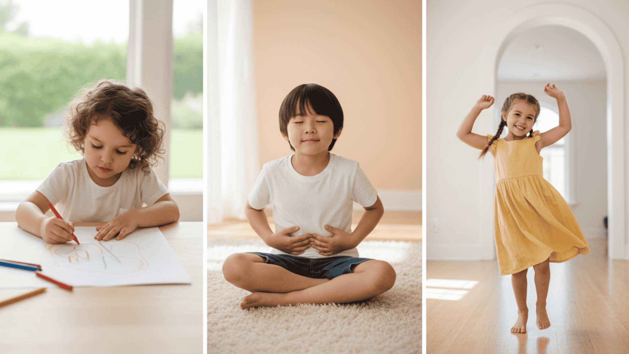 Kids drawing, belly breathing, and dancing to manage emotions