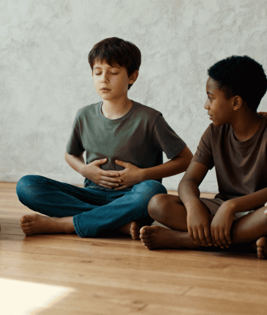 Kids practicing coping skills like breathing, drawing, and talking calmly