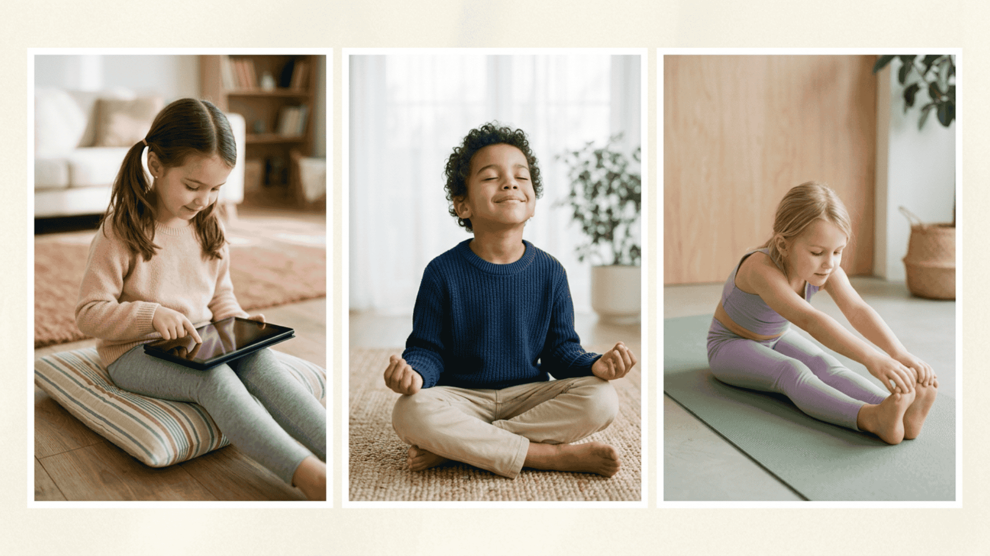 Kids unplugging, imagining success, and doing calming yoga stretches