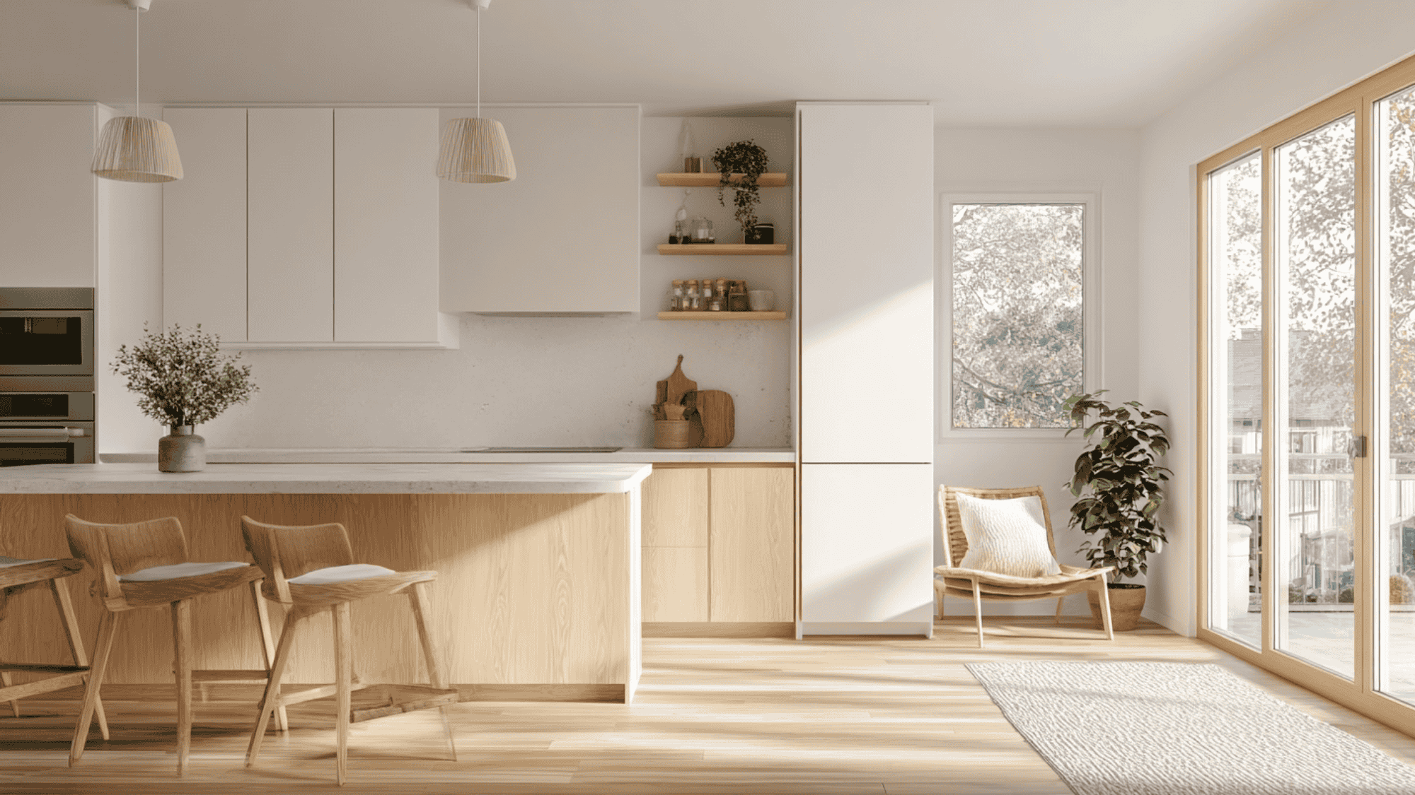 Light Scandinavian kitchen with floor-to-ceiling cabinets