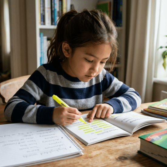 Person studying English vocabulary and highlighting homophones to improve understanding and memory
