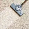 Vacuum cleaner nozzle on beige carpet in bright indoor setting