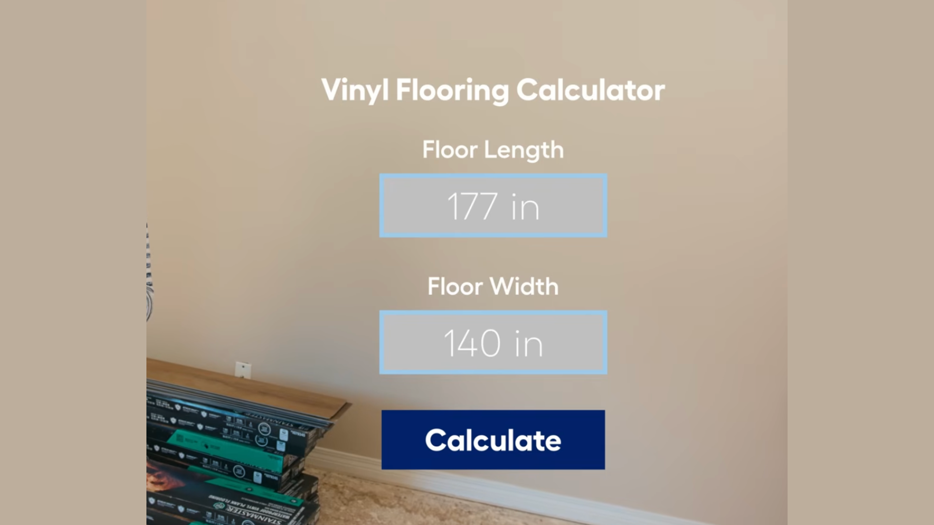 Room floor with on-screen measurements and dimension lines displayed clearly for flooring layout planning