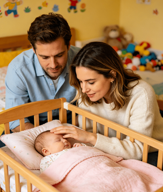 Parents watching over their Baby at Night
