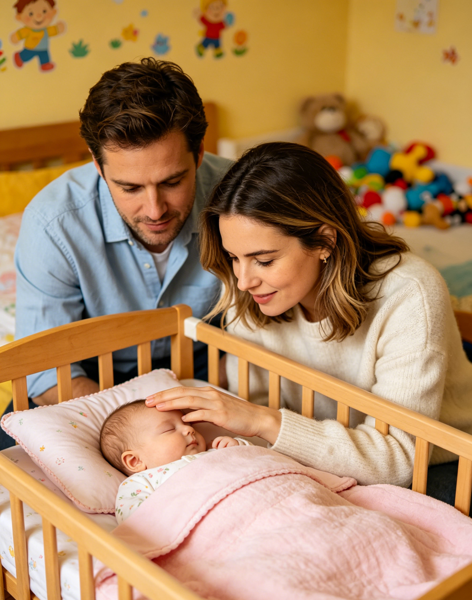 Parents watching over their Baby at Night