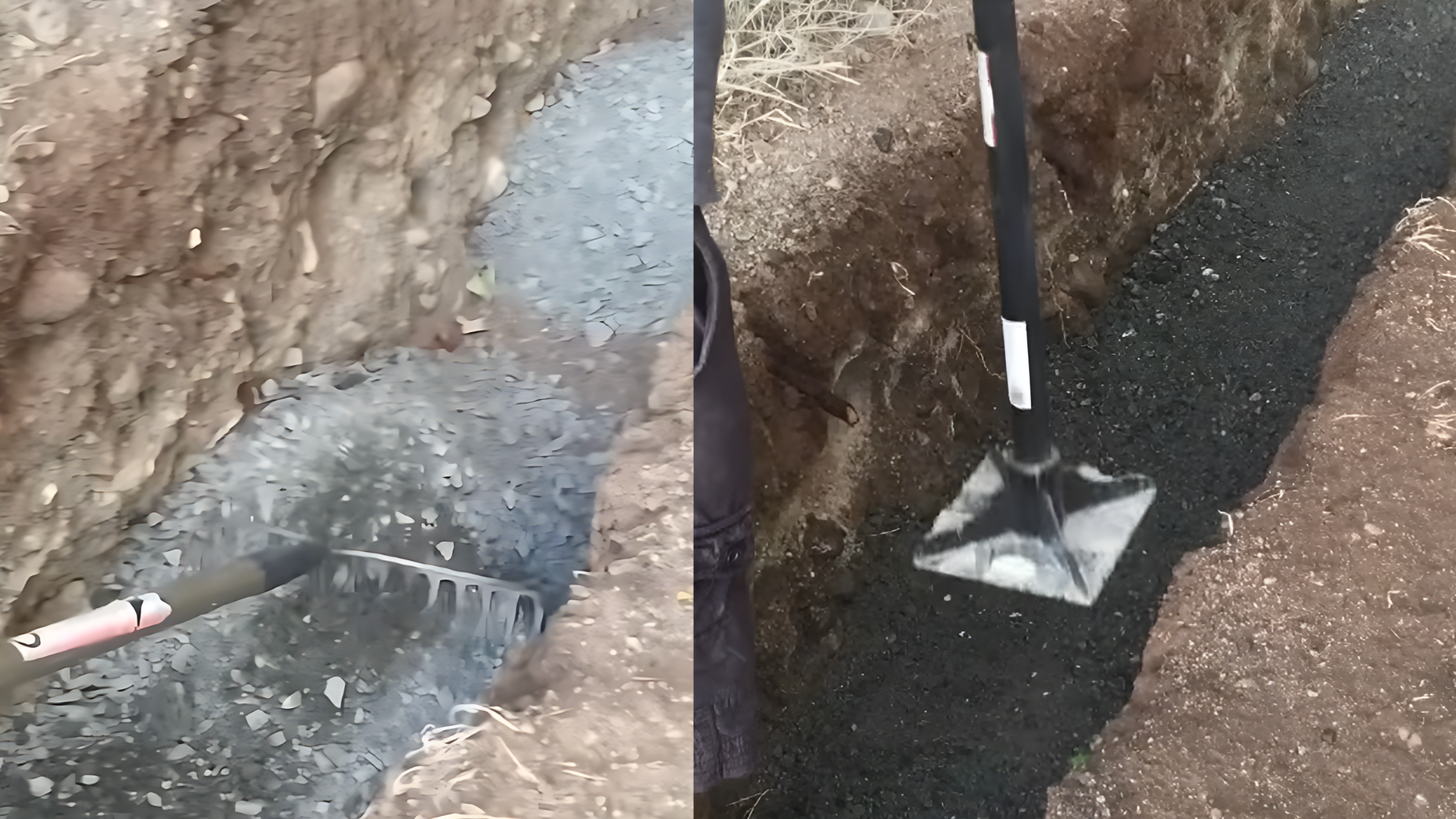 Adding and compacting gravel base in trench to create strong foundation for retaining wall blocks