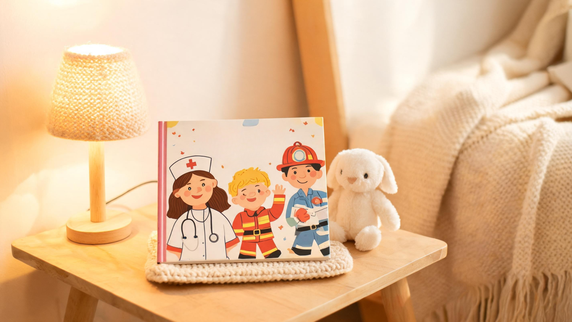 Children’s book about service and heroes placed on a table in a calm indoor setting