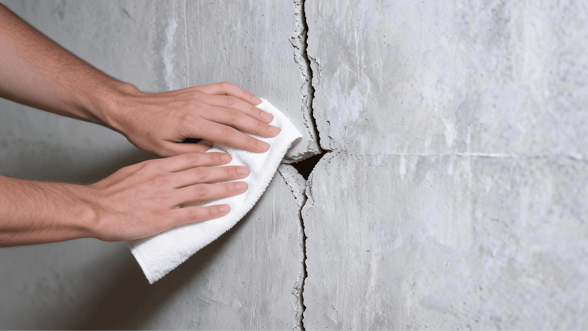 Concrete foundation crack being cleaned before epoxy repair application. (1)