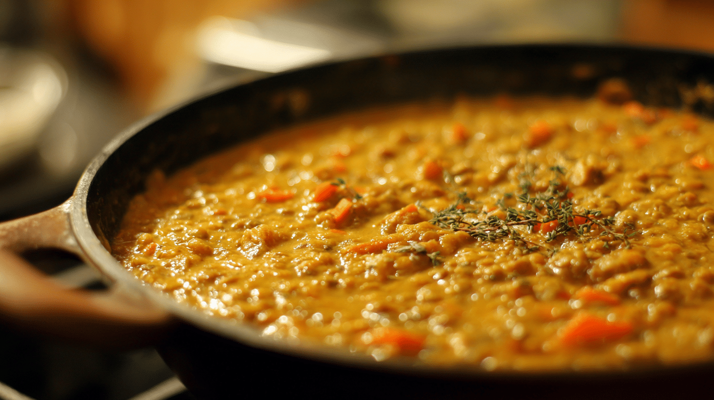 Creamy marry me lentils served in a bowl with herbs and rich sauce for a comforting homemade meal.