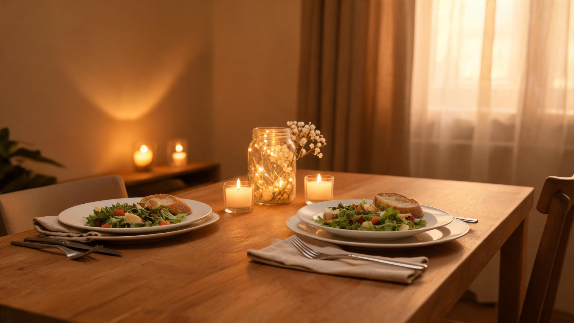 Dining table set with simple meal and decor creating a warm and meaningful Memorial Day tradition