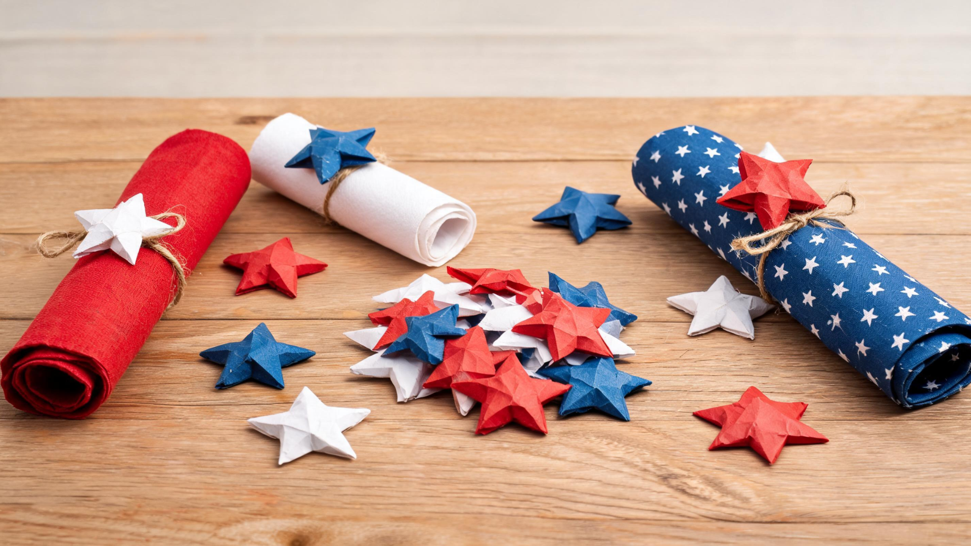 DIY Memorial Day table with paper star decorations and simple handmade accents