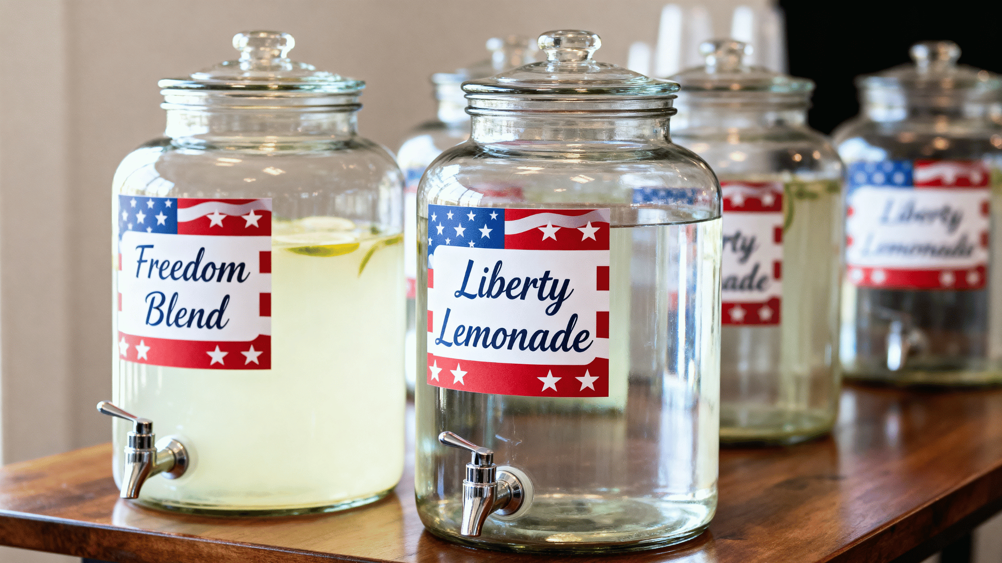 Drink station with jars and patriotic labels