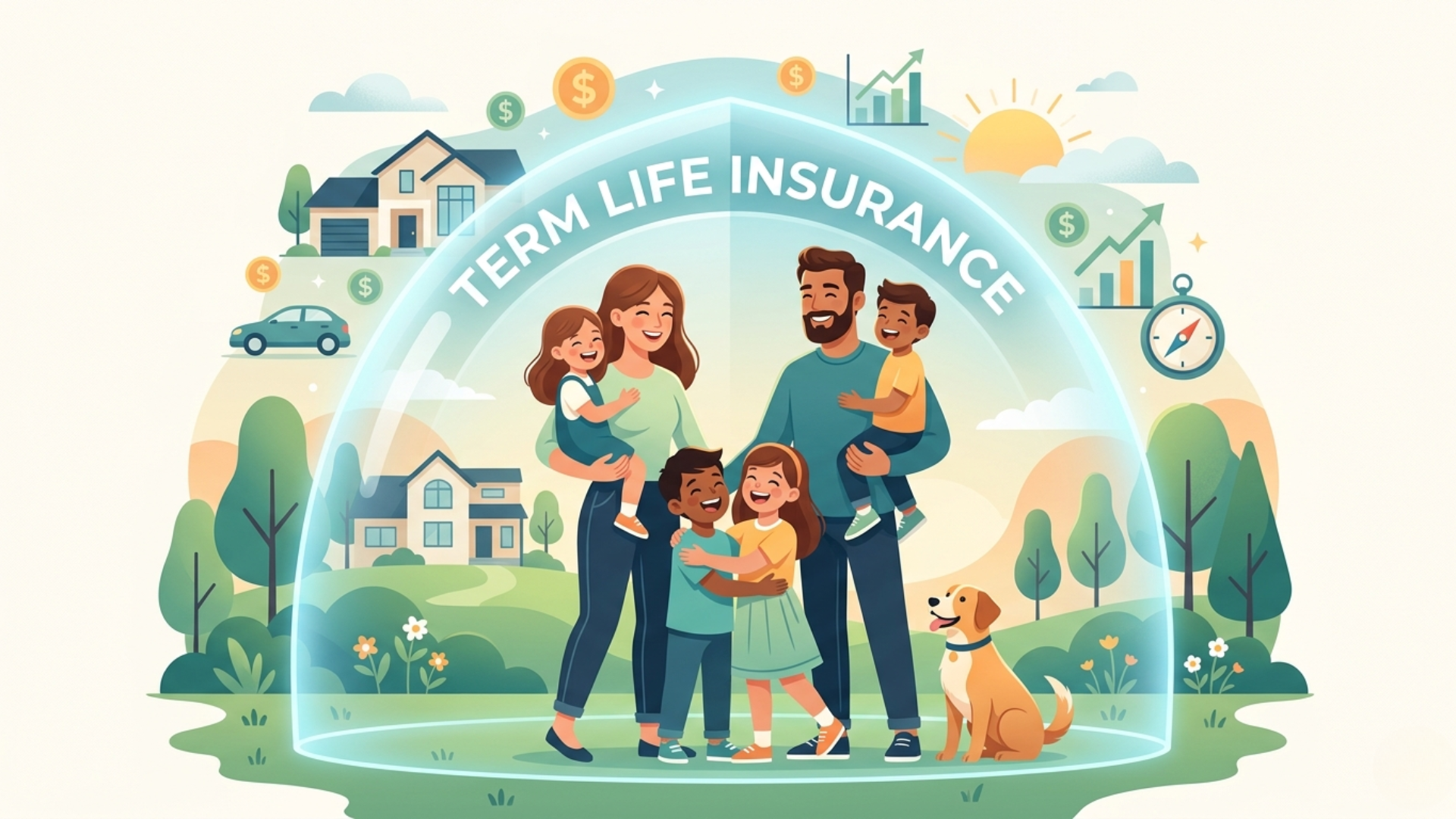 Family protected by term life insurance showing financial security and long term coverage concept illustration