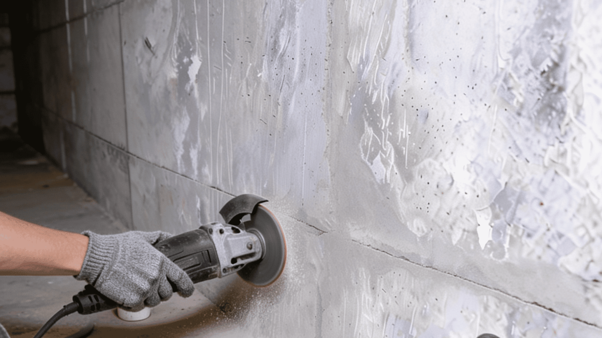 Finished concrete foundation crack repair with smooth sealed wall surface. (1) (2)