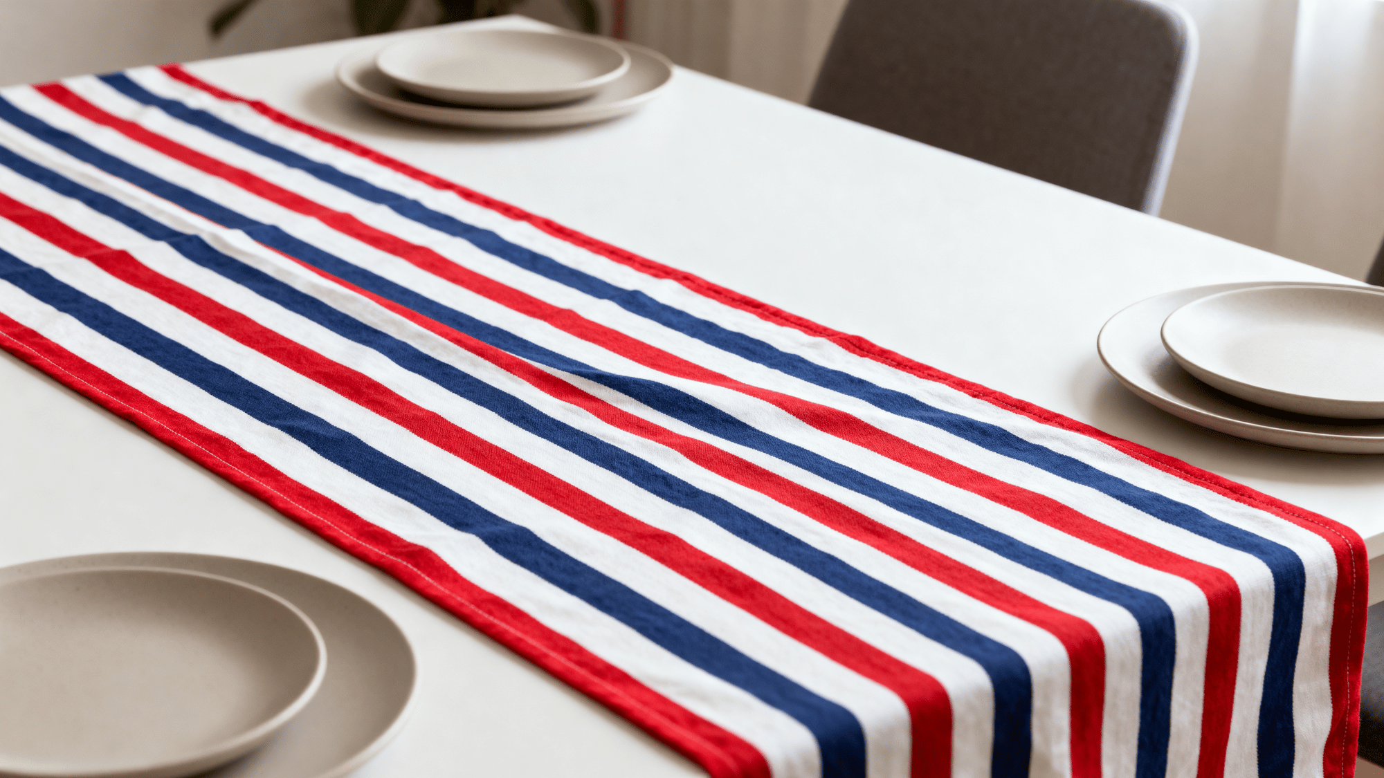 Patriotic striped table runner on dining table