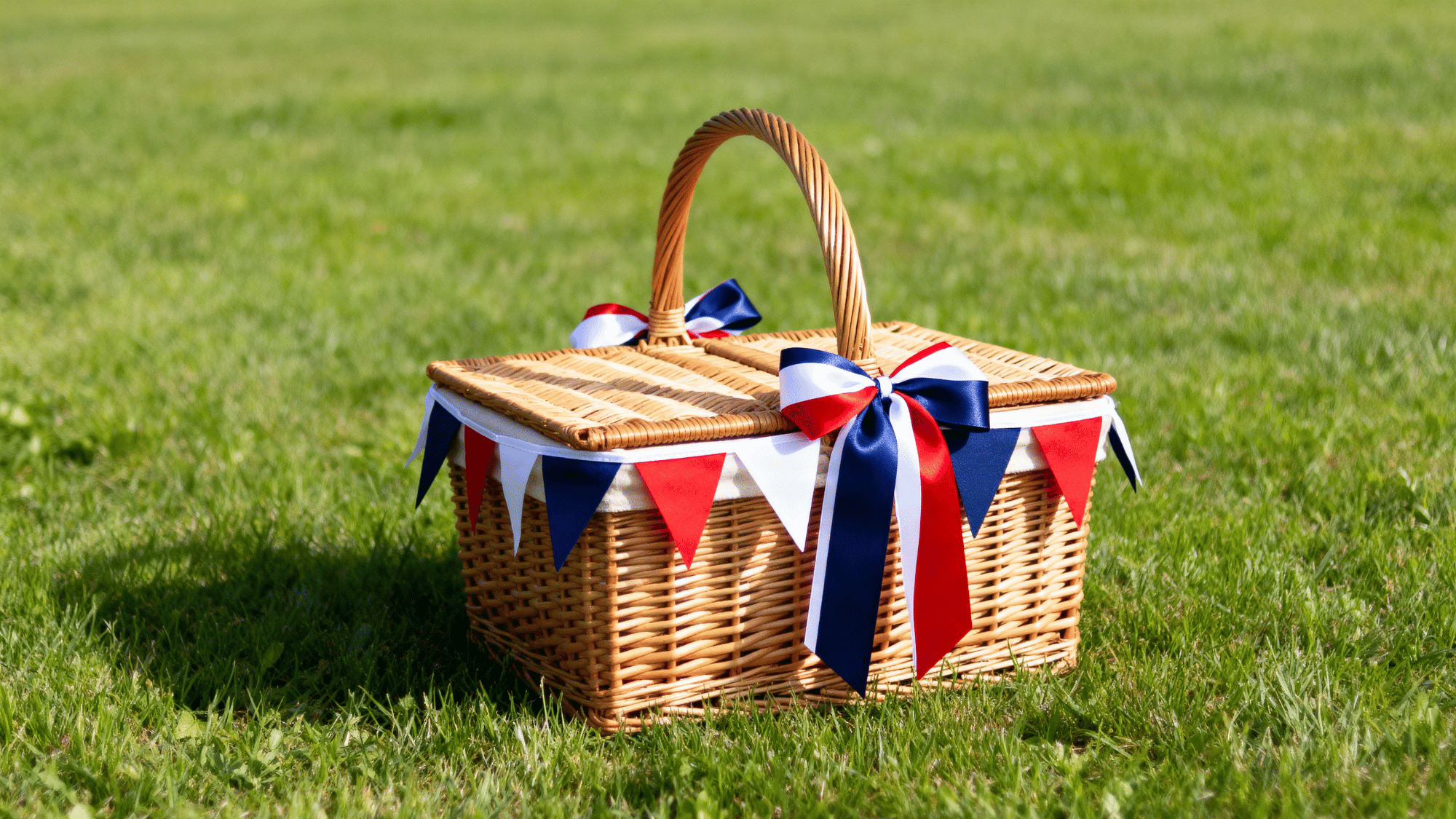 Picnic basket with ribbon and flag decor