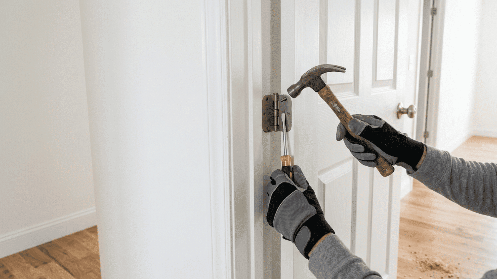 Removing an old hinged door and trim before installing a pocket door