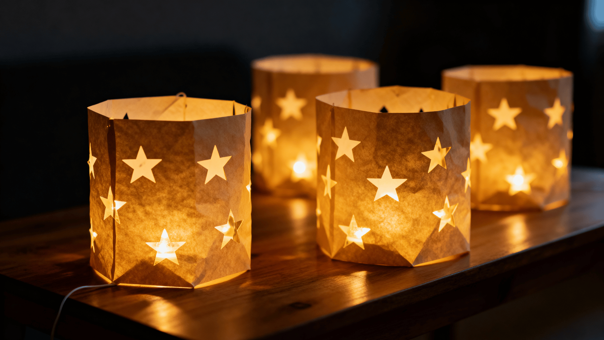 Star lantern glowing with soft light on table