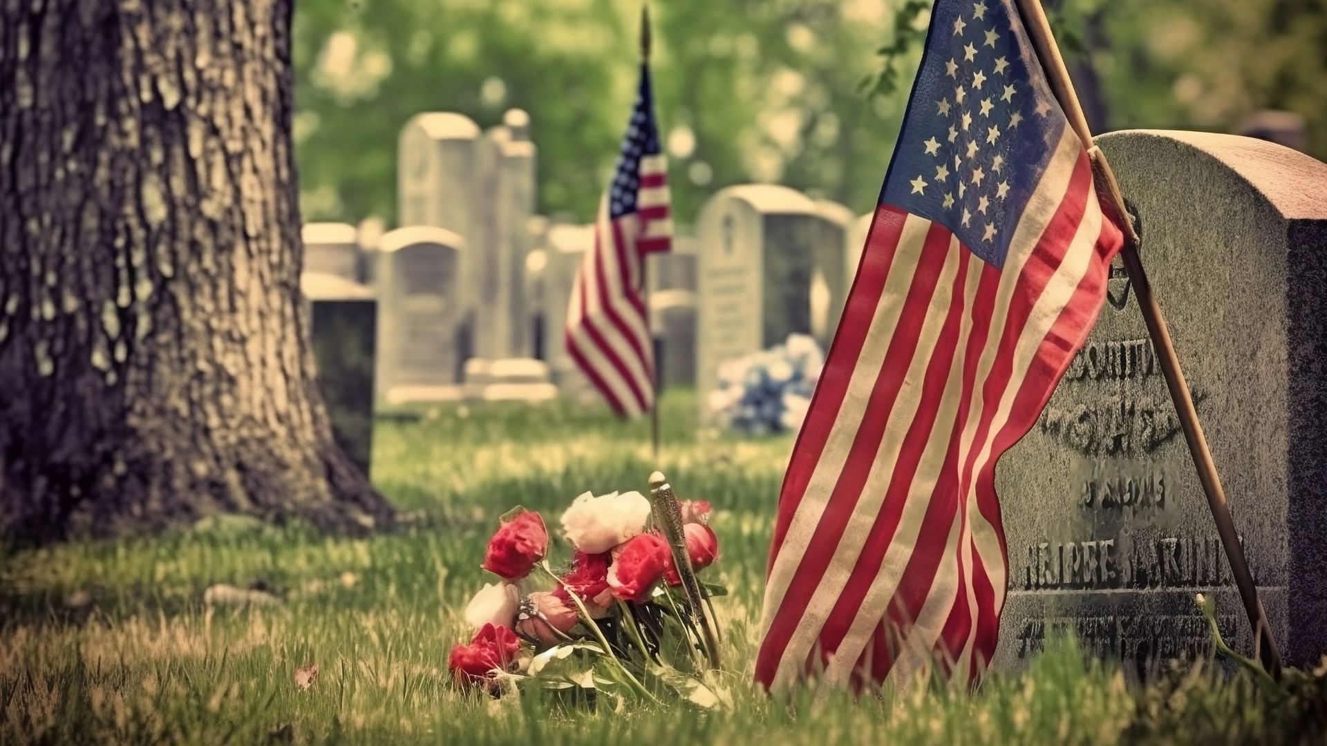 Visit a cemetery with American flags and flowers on graves, a meaningful way among things to do on Memorial Day to honor fallen soldiers
