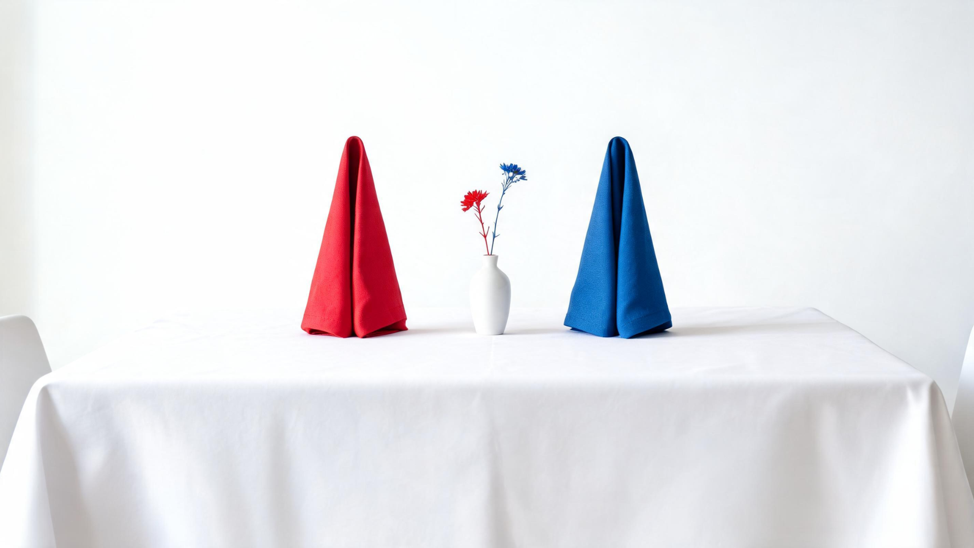 White table base with red and blue accents creating a simple and clean Memorial Day setup