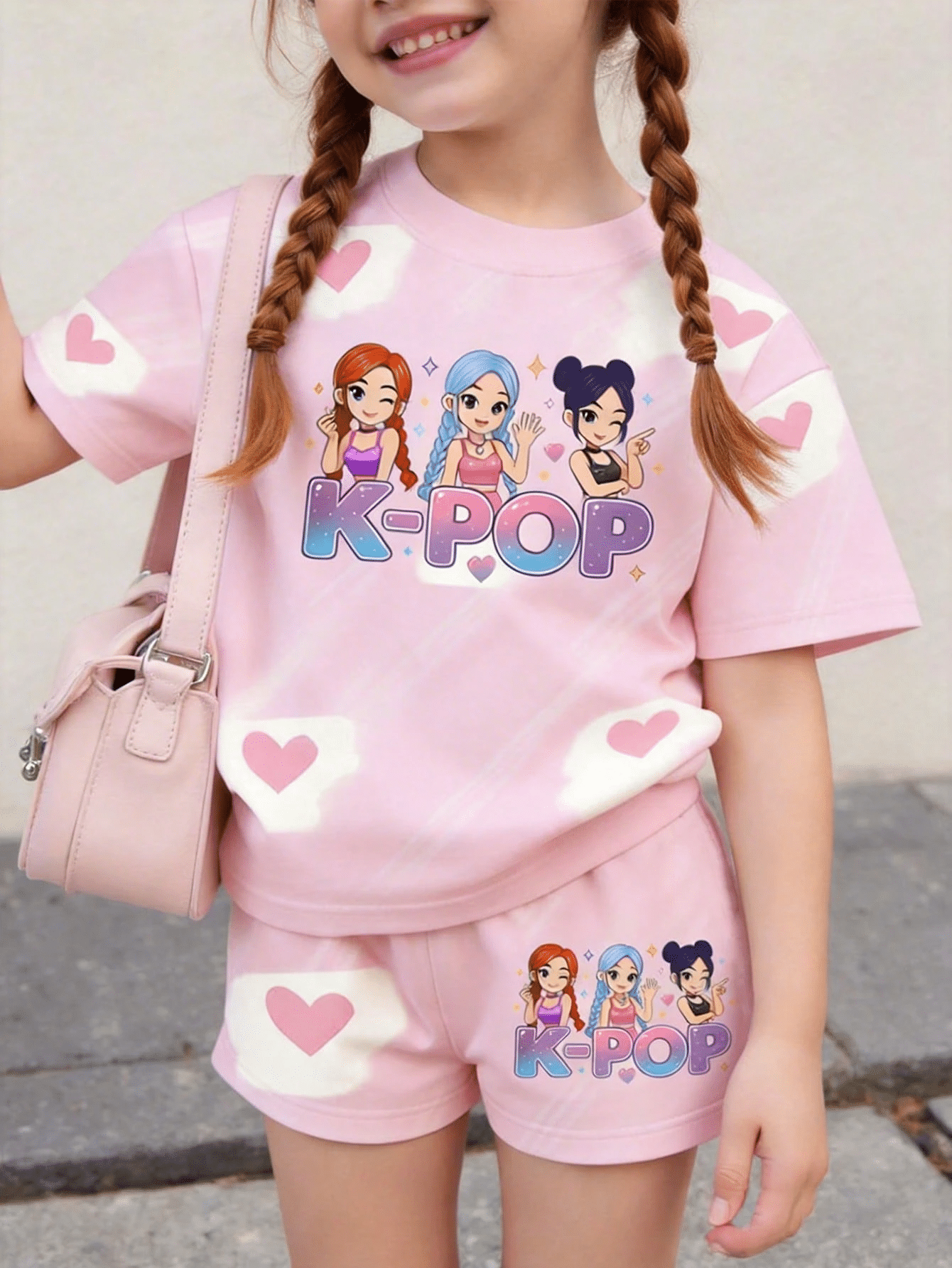 The K-Pop Dream Set: Young Girl 3 D Printed Short Sleeve Top and Shorts