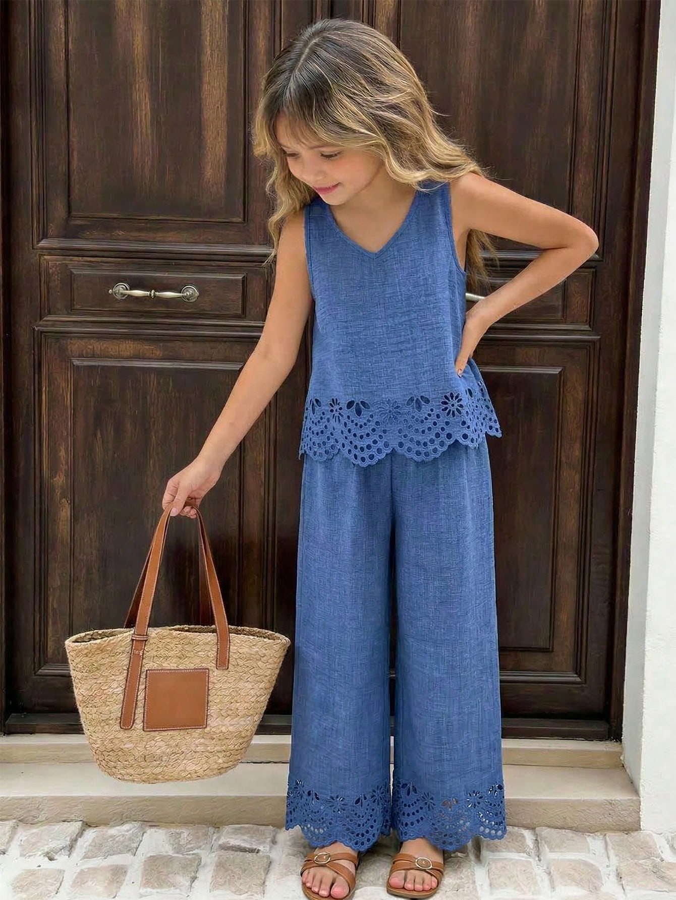 Sophisticated Comfort: 2pcs/set Girls Casual Commuter Bamboo Fiber Linen Set