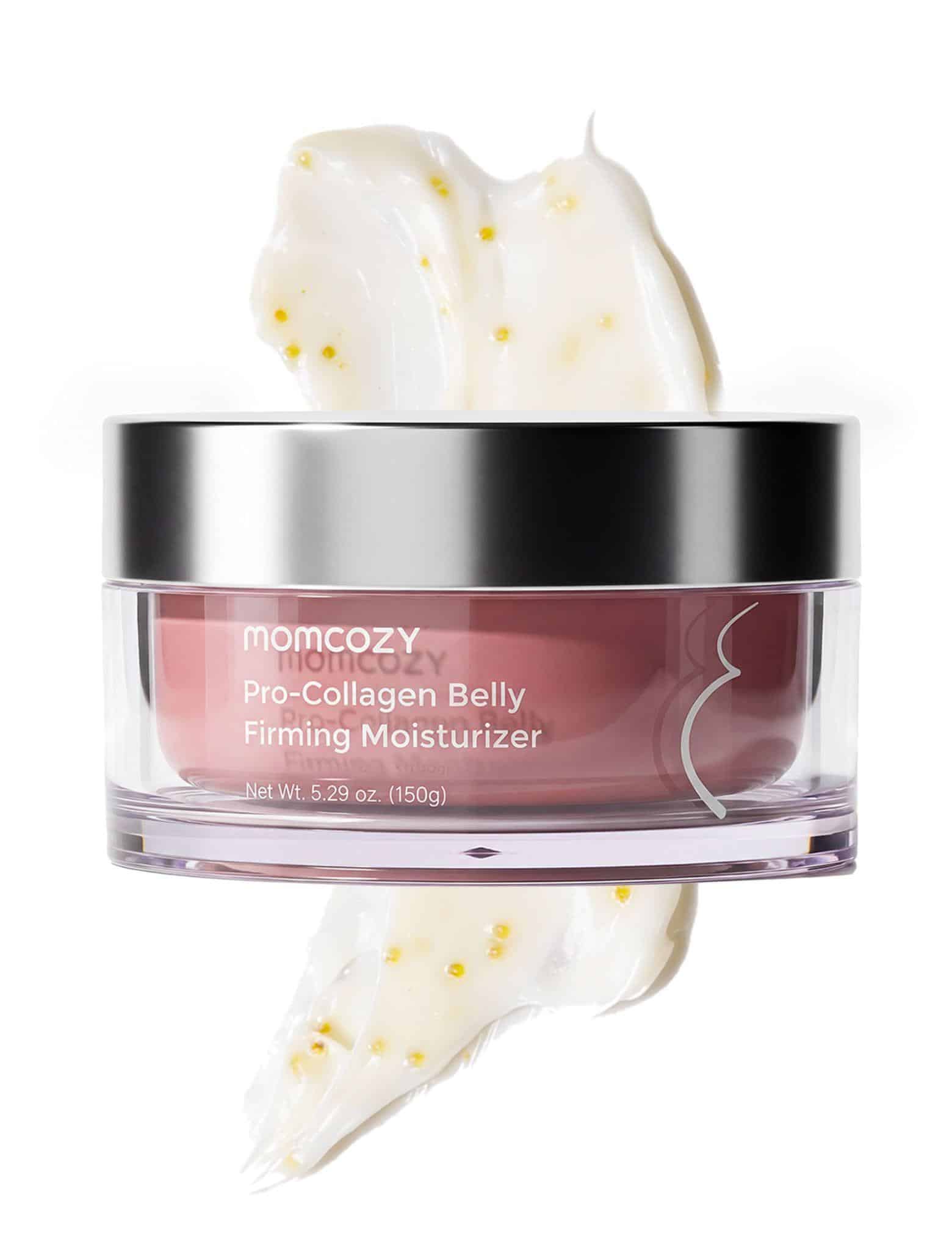 Momcozy Pro-Collagen Belly Firming Moisturizer stretch mark cream with oil capsule texture for pregnancy belly care